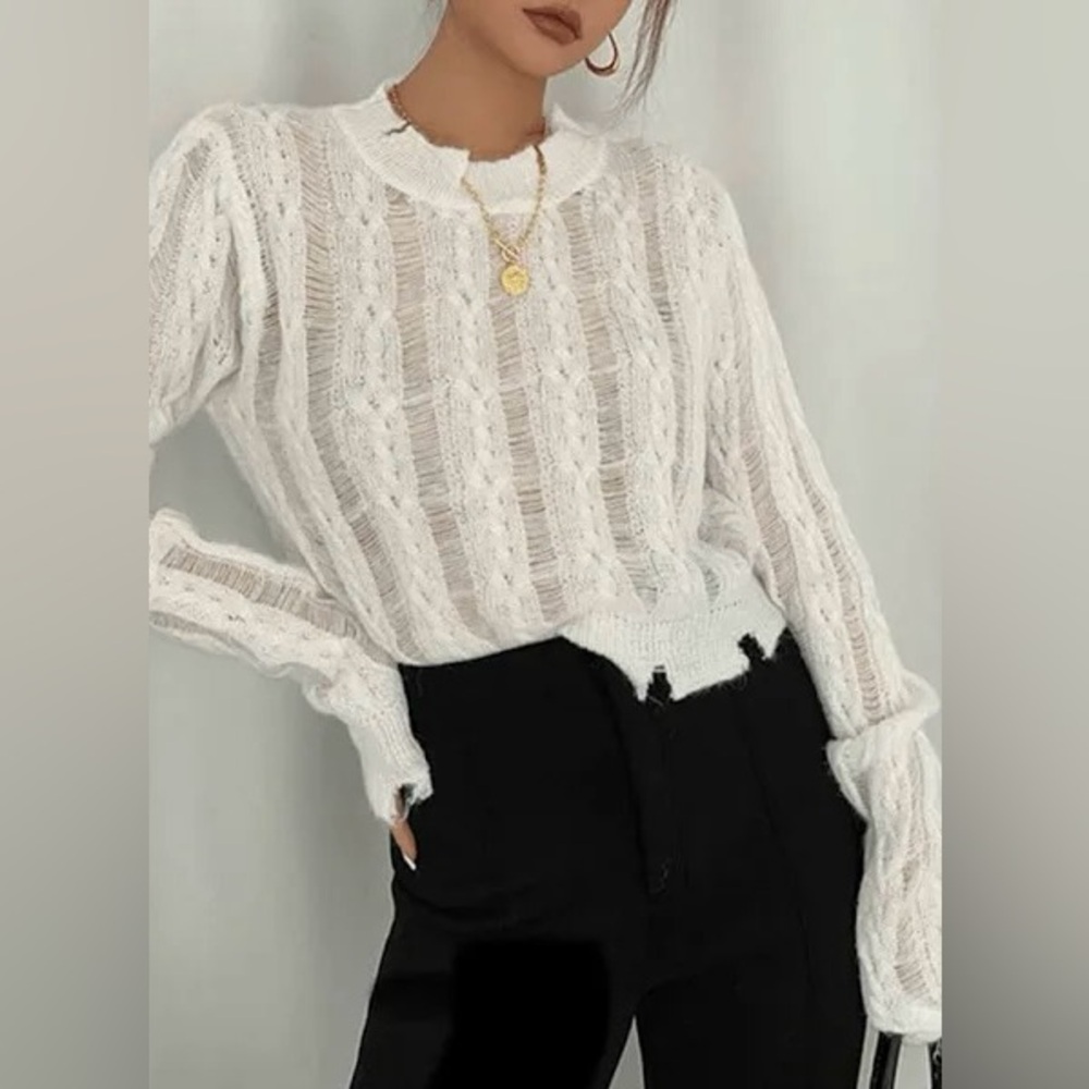 NWT Commense Snowflake Crochet Knit Shirt